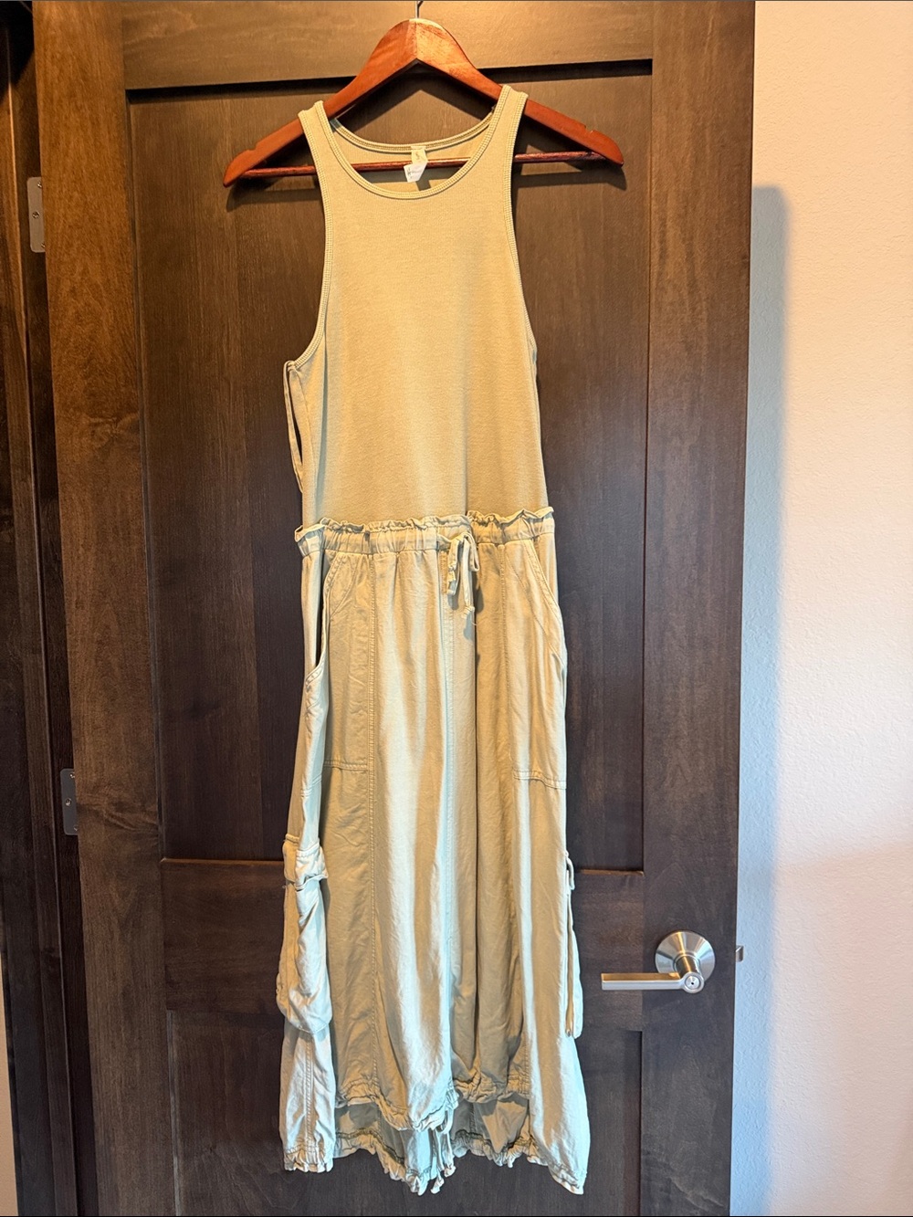 Sleeveless Maxi Dress with Drawstring Waist in Sage